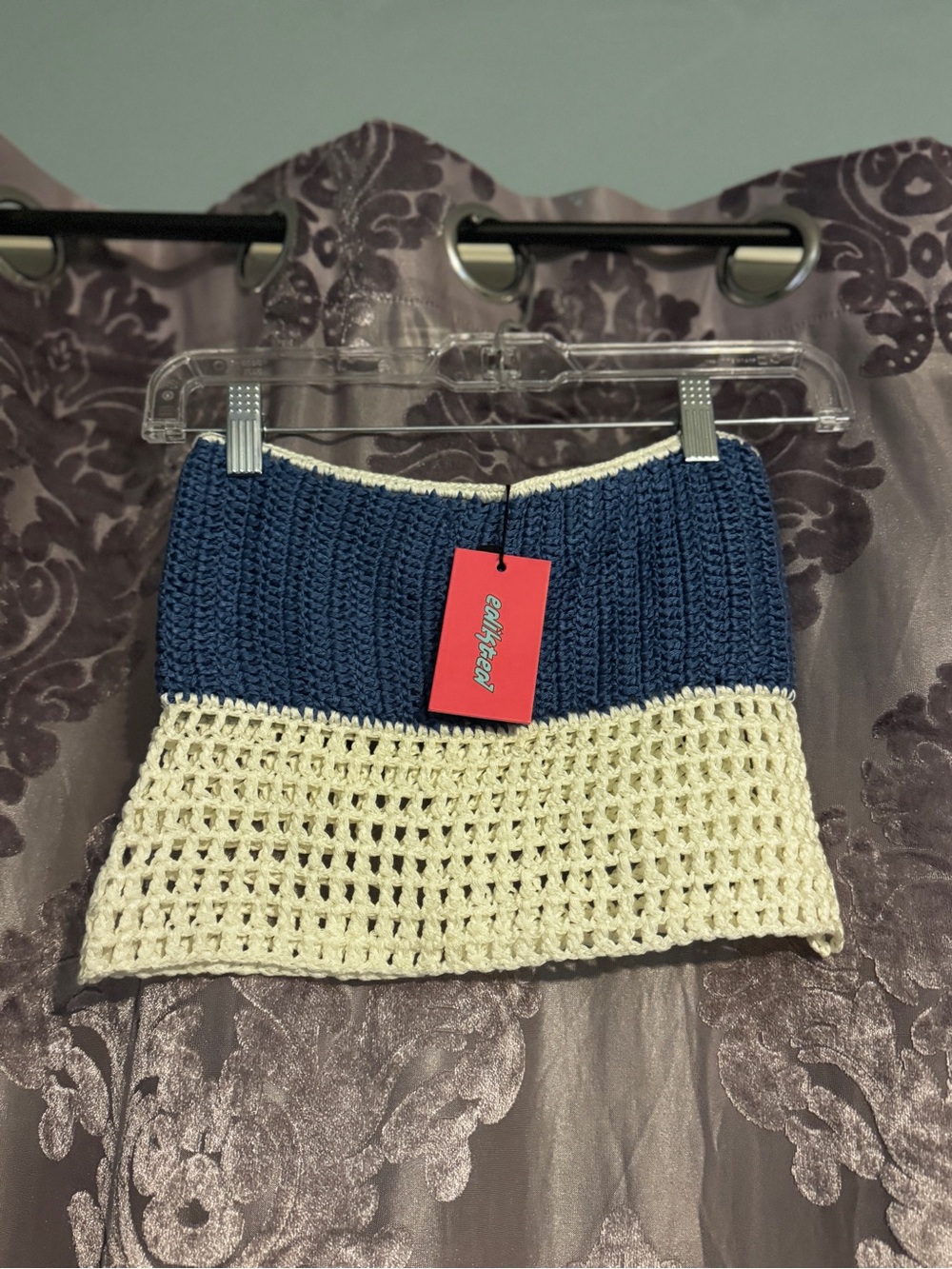 Edikted Blue and Cream Crochet Strapless Tube Top - Picture 4 of 5